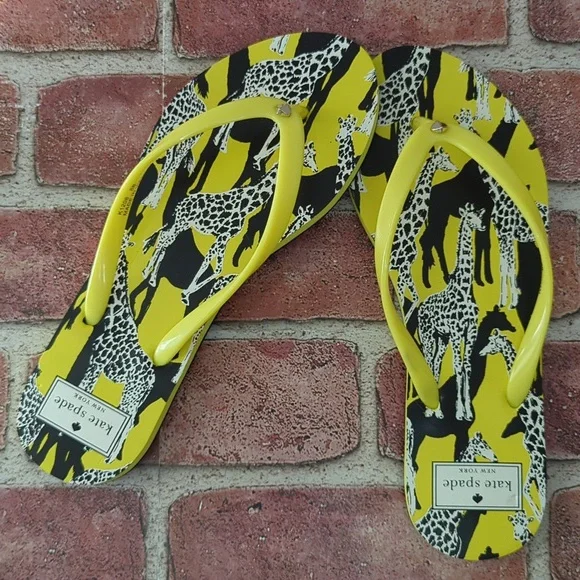 Kate Spade Flip Flops Women's Feldon Giraffe Sandal Yellow Black NWT Size 7/8 - Picture 13 of 16